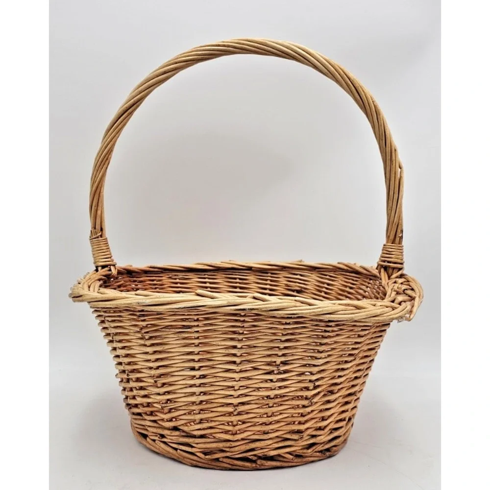 Woven Square Storage Basket Large 14 x 14 x 16 Sturdy Natural Wicker Handle Deco